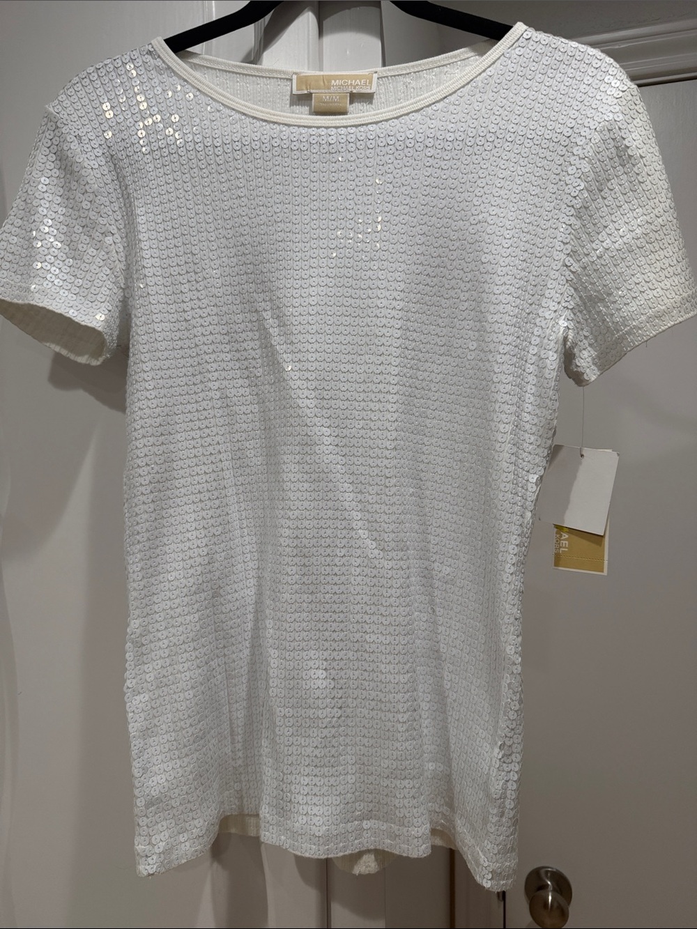 Michael Kors White Sequin Short-Sleeve Tee